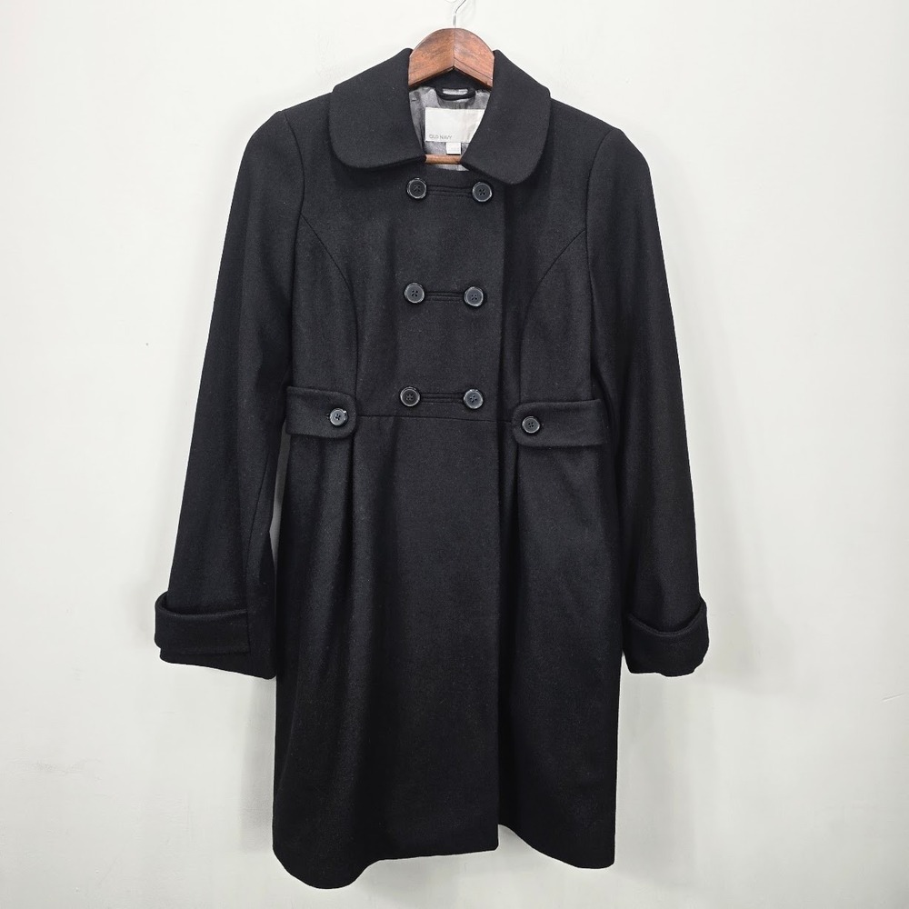 Vintage Y2K Old Navy Peacoat S Black Swing Wool Blend Twee Peter Pan Collar Lady